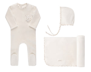 Baby Girl Layette Set | Velour Tiny Flower Collection | Ivory/Lavender | Ely's & Co. | AW22
