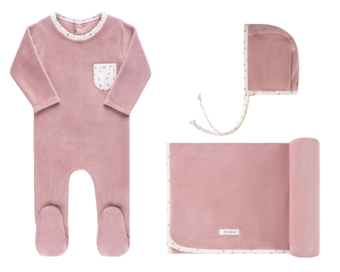 Baby Girl Layette Set | Velour Tiny Flower Collection | Lavender | Ely's & Co. | AW22