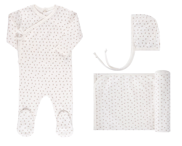 Baby Girl Layette Set | Tiny Flower Kimono | Ivory/Lavender | Ely's & Co. | AW22