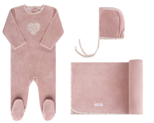 Baby Girl Layette Set | Velour Heart Collection | Pink | Ely's & Co. | AW22
