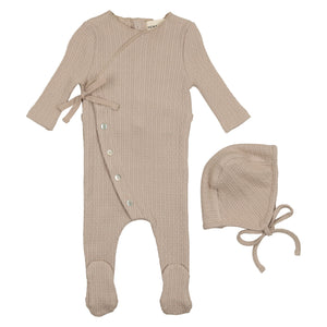 Baby Boy Footie + Bonnet | Textured Knit | Oatmeal | Mema Knits | SS23