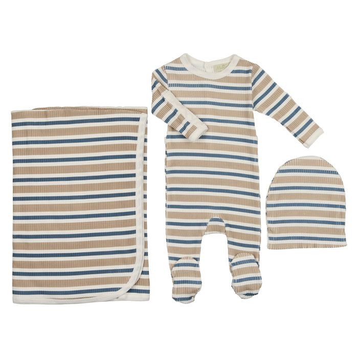 Baby Boy Layette Set | Stripes in a Snap | Blue & Taupe | Mon Tresor | SS23