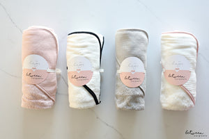 Baby Hooded Towel | White Towel/Black Trim | Lil Legs