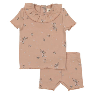 Baby Girl 2 Piece Set | Short Sleeve | Floral Printed | Pink | Mema Knits | SS23