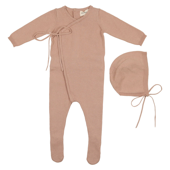 Baby Girl Footie + Bonnet | Knit | Pink | Mema Knits | SS23