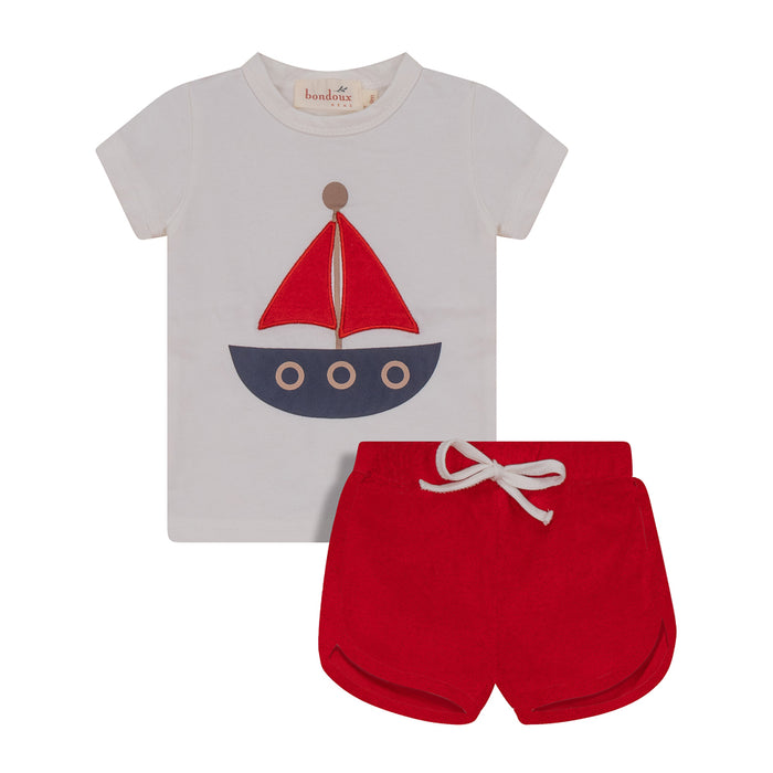 Baby Boy 2 Piece Set | Red Terry Boat | Shorts | Bondoux | SS23