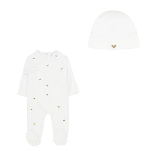 Baby Girl Footie + Hat | Heart Embroidered | Blush | Kipp | SS23