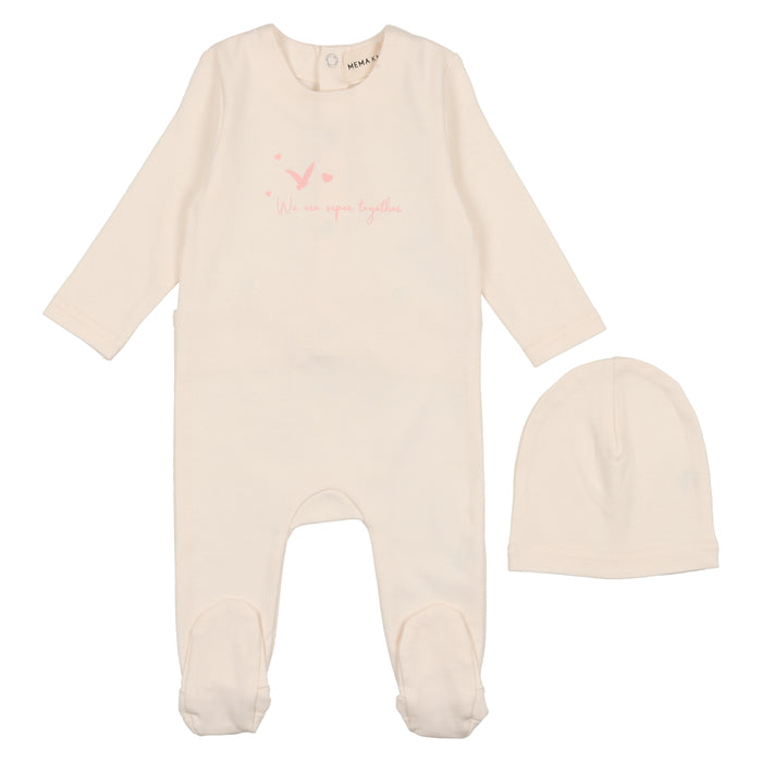 Baby Girl Footie + Beanie | Worded | Pink | Mema Knits | SS23