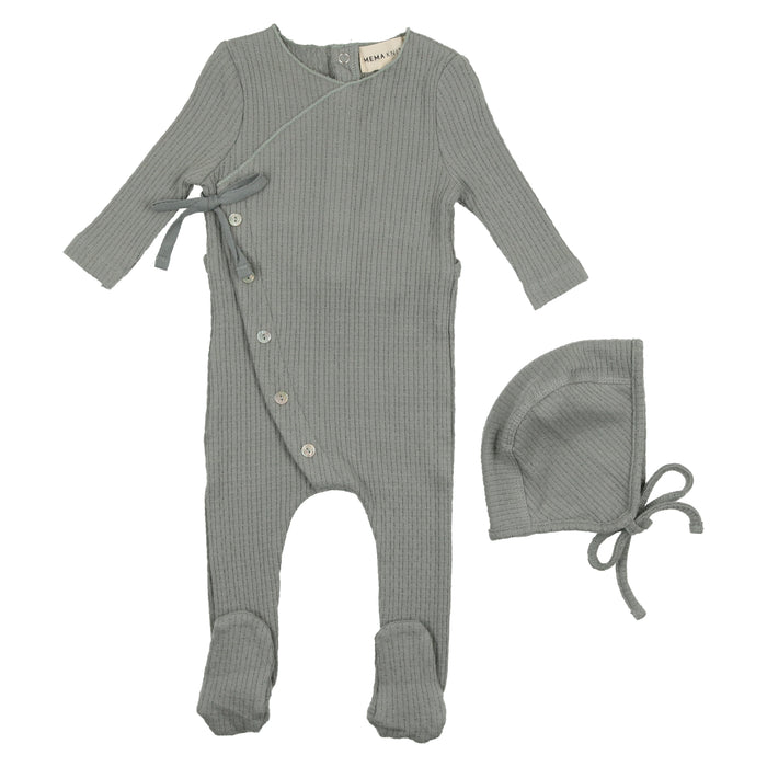 Baby Boy Footie + Bonnet | Textured Knit | Powder Blue | Mema Knits | SS23