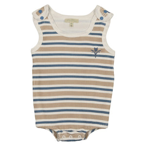 Baby Boy Romper | Stripes in a Snap | Blue & Taupe | Mon Tresor | SS23