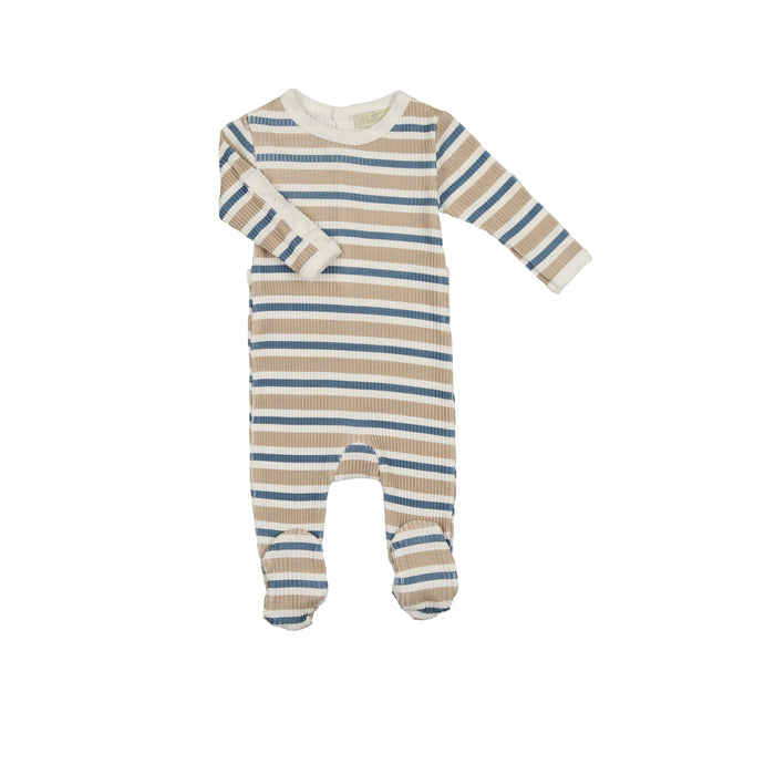 Baby Boy Footie | Stripes in a Snap | Blue & Taupe | Mon Tresor | SS23