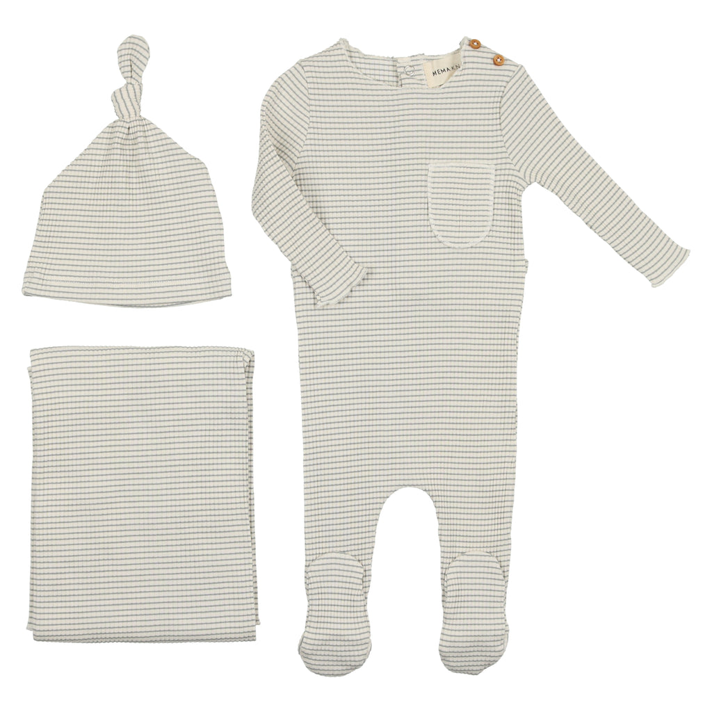 Baby Boy Layette Set | Striped | Powder Blue | Mema Knits | SS23