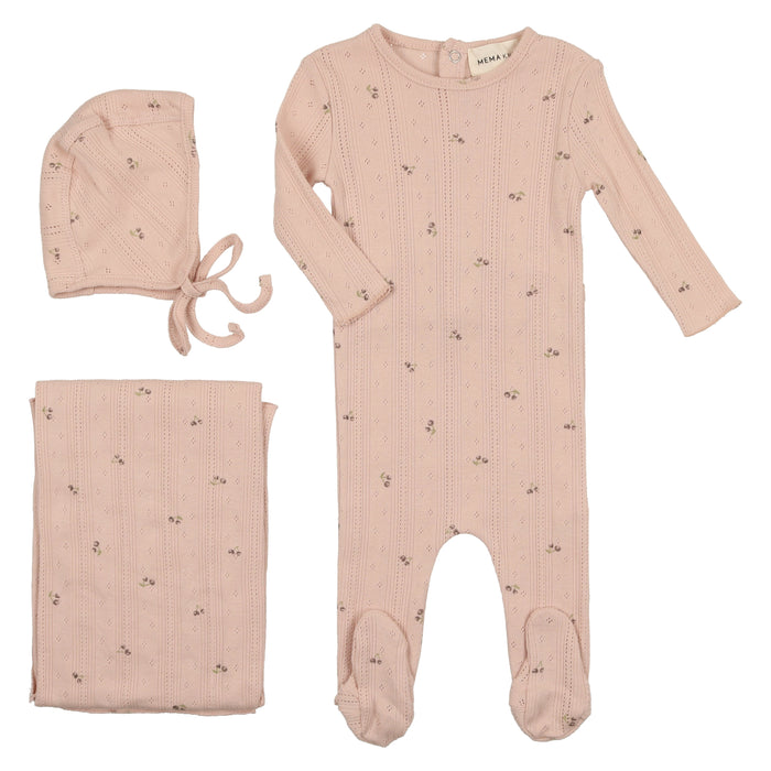 Baby Girl Layette Set | Cherry Printed | Pointelle | Old Rose | Mema Knits | SS23