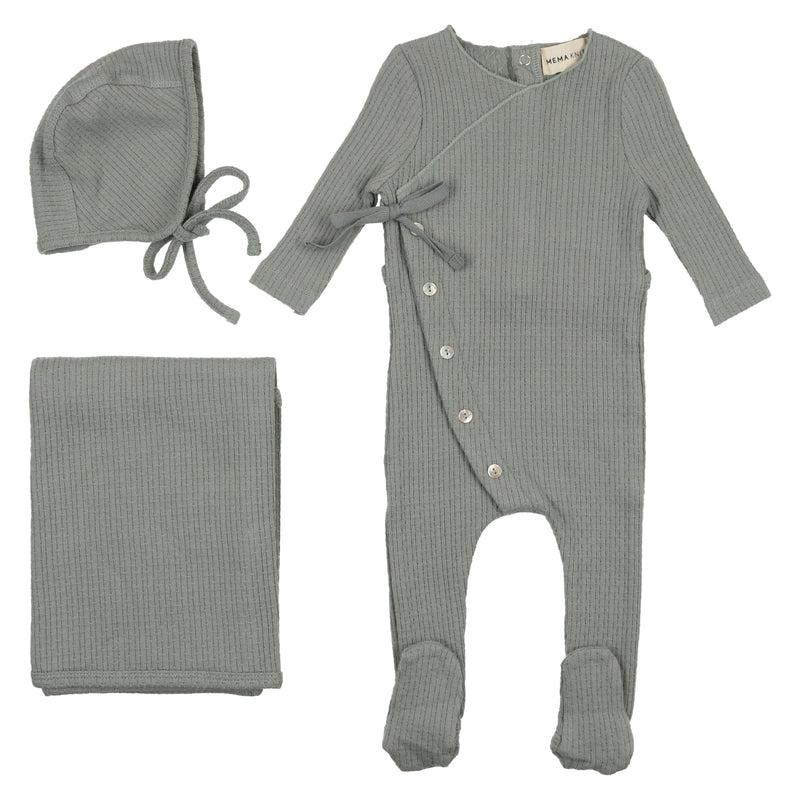Baby Boy Layette Set Textured Knit Powder Blue Mema Knits SS23