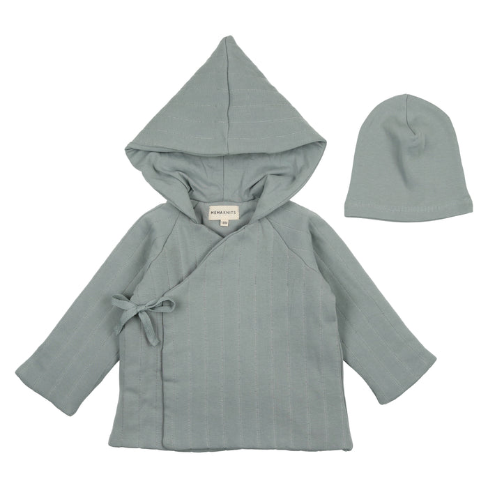 Baby Boy Jacket Set | Quilted Coat + Beanie + Blanket | Powder Blue | Mema Knits  | SS23