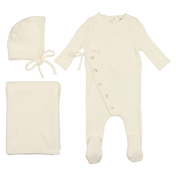 Baby Neutral Layette Set | Textured Knit | White | Mema Knits | SS23
