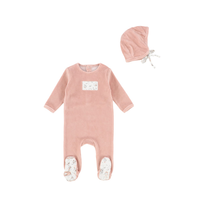 Baby Girl Footie + Beanie | Tea Party Print | Petal Pink | Bee and Dee | AW22