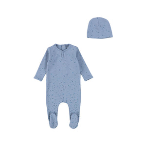 Baby Boy Footie + Bonnet | Watercolor Collection | Steel Blue | Bee and Dee | AW22