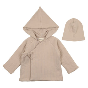 Baby Boy Jacket Set | Quilted Coat + Beanie + Blanket | Oatmeal | Mema Knits  | SS23