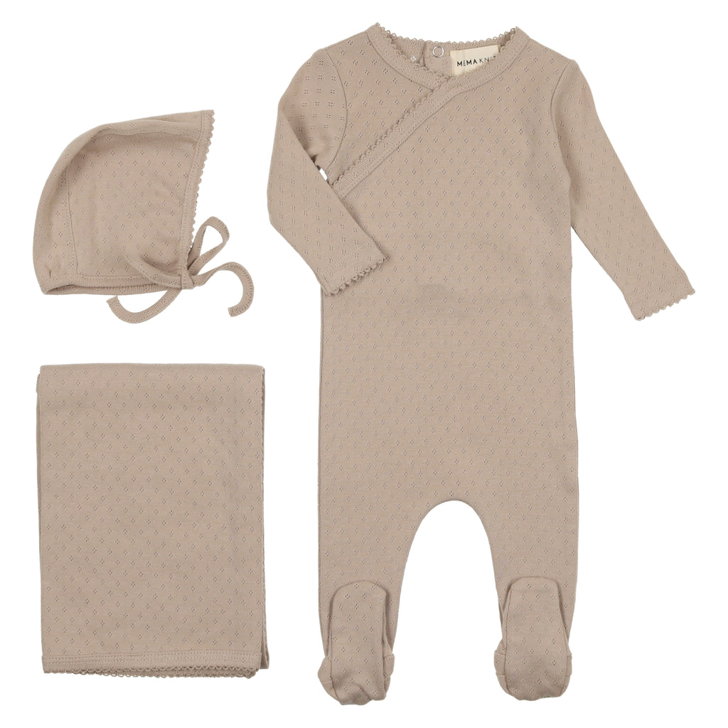 Baby Boy Layette Set | Pointelle | Oatmeal | Mema Knits | SS23
