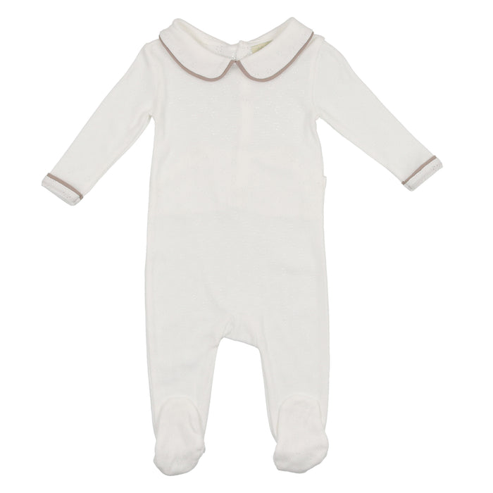 Baby Boy Footie | Collared Pointelle | Ivory & Taupe | Mon Tresor | SS23