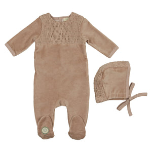 Baby Boy Footie + Bonnet | Count of Smocking | Taupe | Mon Tresor | AW22