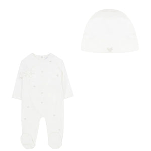 Baby Girl Footie + Hat | Heart Embroidered | White | Kipp | SS23