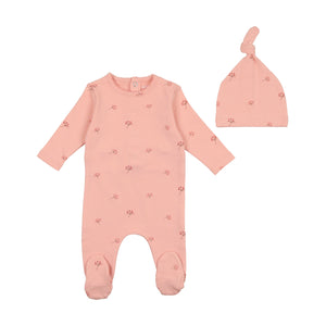 Baby Girl Footie + Bonnet | Little Buds Print | Rose with Pink Buds | Bee and Dee | SS23