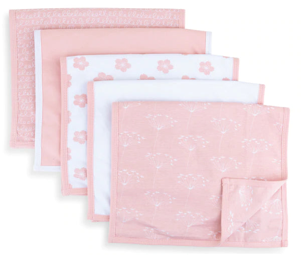 Waterproof Reversible Burp Clothes | 5 Pack | Pink  | Ely's & Co