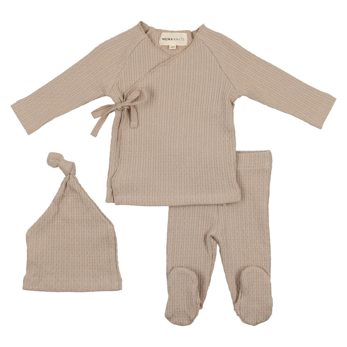 Baby Boy 3 Piece Set | Textured Knit | Oatmeal | Mema Knits | SS23