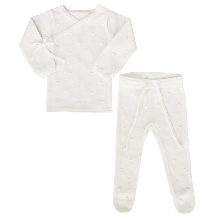 Baby Knit Layette Set | Dot Knit Wrap | White | Kipp | AW22