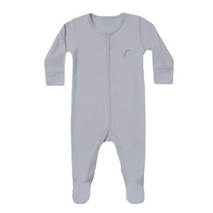 Baby Boy Footie + Beanie | Ribbed Cotton | Embroidered Ginkgo | Blue | Ely's & Co. | SS23