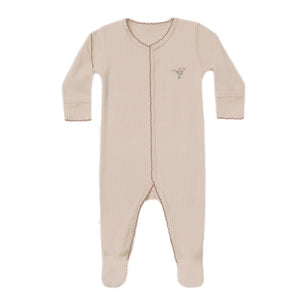 Baby Girl Footie + Beanie | Ribbed Cotton | Embroidered Ginkgo | Blush  | Ely's & Co. | SS23