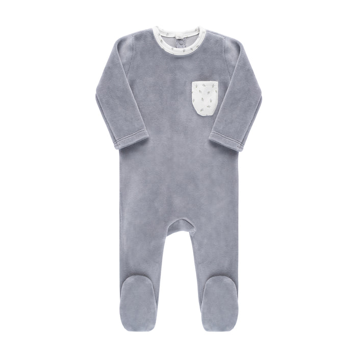 Baby Boy Footie | Velour Tiny Flower Collection | Blue | Ely's & Co. | AW22