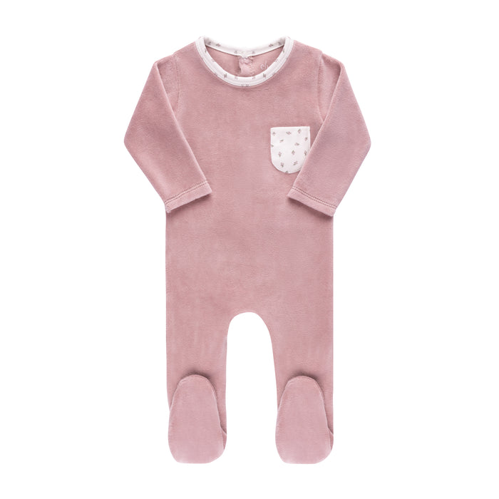 Baby Girl Footie | Velour Tiny Flower Collection | Lavender | Ely's & Co. | AW22