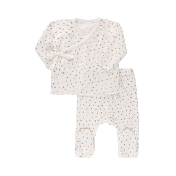 Baby Girl 4 Piece Layette Set | Tiny Flower Kimono | Ivory/Lavender | Ely's & Co. | AW22