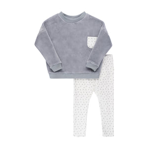 Baby Boy 2 Piece Set | Velour Tiny Flower Collection | Blue | Ely's & Co. | AW22