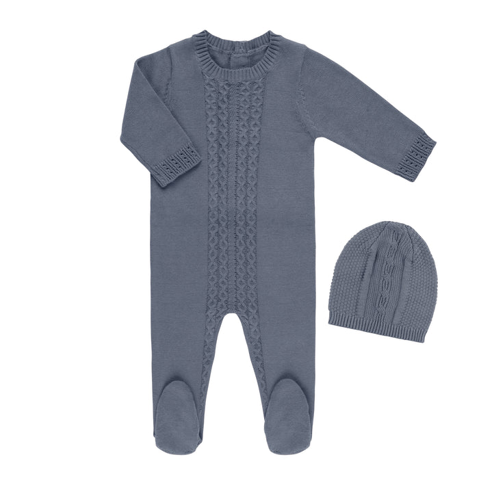 Baby Boy Footie + Hat | Cable Knit | Slate | Tricot Bebe | AW22