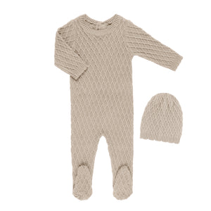 Baby Boy Footie | Braided Knit | Oatmeal | Tricot Bebe | AW22