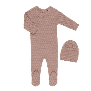 Baby Girl Footie + Blanket | Braided Knit | Mauve | Tricot Bebe | AW22
