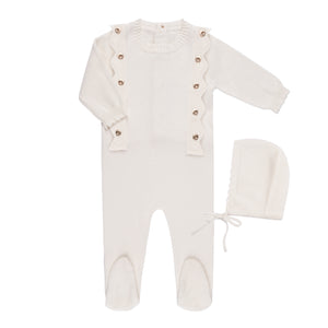 Baby Boy Footie | Scalloped Knit | Ivory | Tricot Bebe | AW22