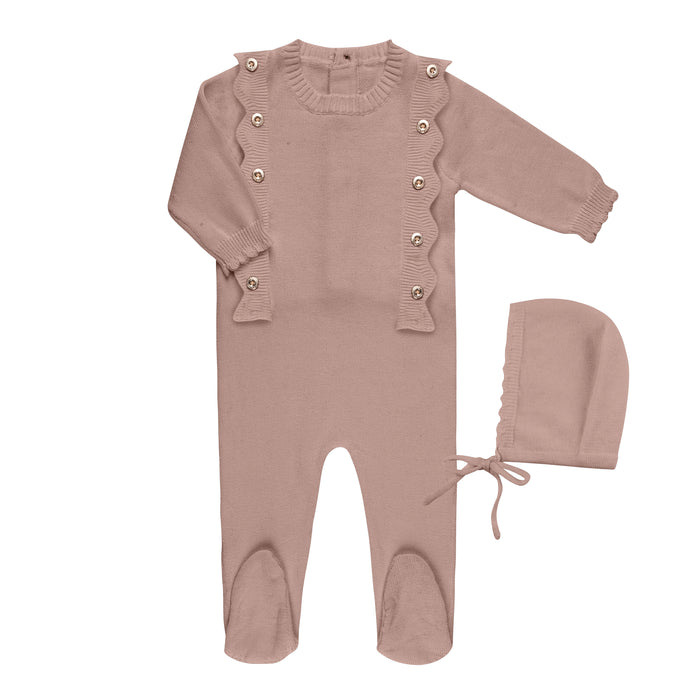 Baby Girl Layette Set | Scalloped Knit | Mauve | Tricot Bebe | AW22