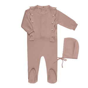 Baby Girl Footie | Scalloped Knit | Mauve | Tricot Bebe | AW22