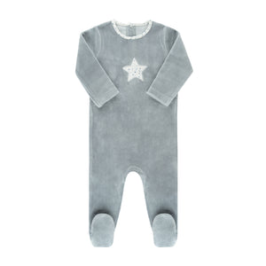 Baby Boy Footie + Bonnet | Velour Star Collection | Blue | Ely's & Co. | AW22