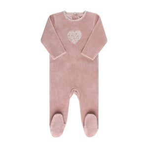 Baby Girl Footie + Bonnet | Velour Heart Collection | Pink | Ely's & Co. | AW22