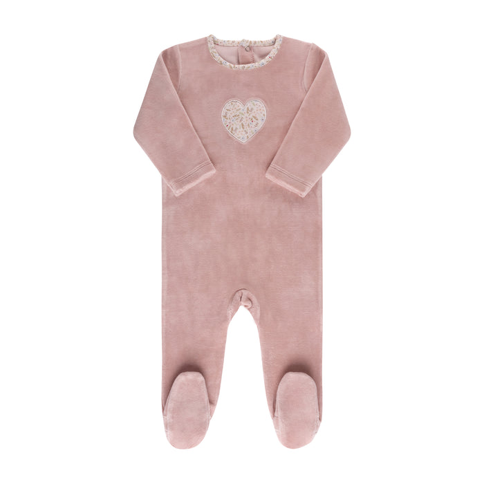 Baby Girl Footie | Velour Heart Collection | Pink | Ely's & Co. | AW22