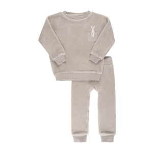 Baby Boy Two Piece Set | Velour Bunny on Pocket | Taupe | Ely's & Co. | AW22