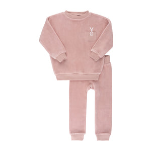 Baby Girl Two Piece Set | Velour Bunny on Pocket | Pink | Ely's & Co. | AW22