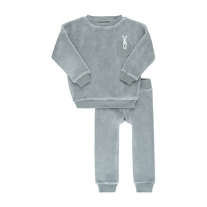 Baby Boy Two Piece Set | Velour Bunny on Pocket | Blue | Ely's & Co. | AW22
