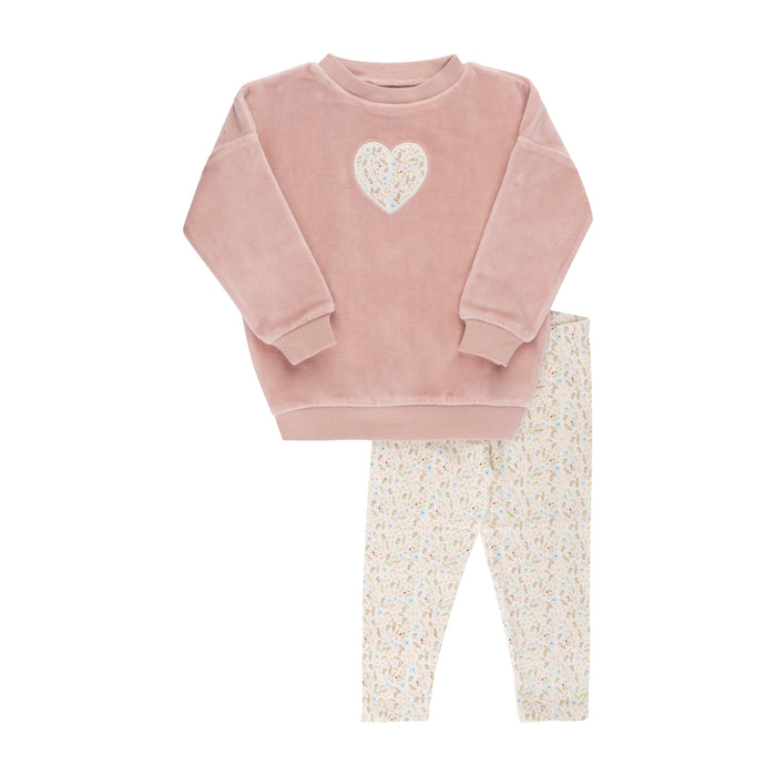 Baby Girl Two Piece Set | Velour Heart Collection | Pink | Ely's & Co. | AW22